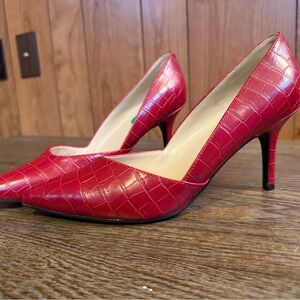 Marc Fisher Red Croc-Embossed Heels